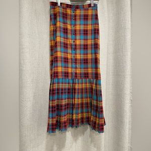 Zara Womens A-Line Maxi Skirt Plaid Front Button Multicolored Size S